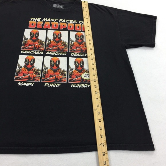Marvel Deadpool Many Faces Funny Short Sleeve T-Shirt XL Adult Black Orange - Picture 5 of 5
